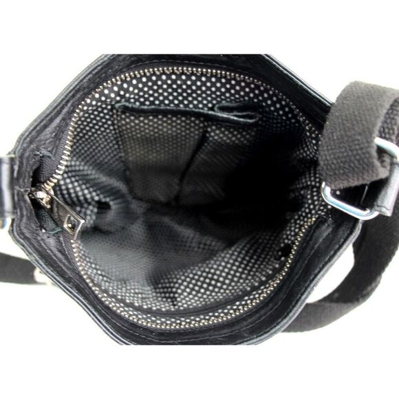 ESTALON BLACK GENUINE LEATHER ZIP TOP CROSSBODY MESSENDGER SHOULDER BAG PURSE - Picture 11 of 15